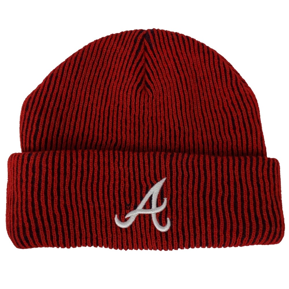 Atlanta Braves Mitchell & Ness MLB Cuff Knit Hat Cap 3D Logo Maroon Ribbed New